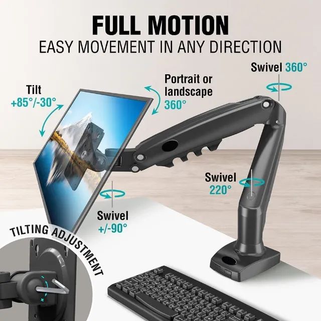 Suporte Monitor 17 a 30 Polegadas Ergonômico Articulado Para Mesa Com Pistão a Gás - Foto 5