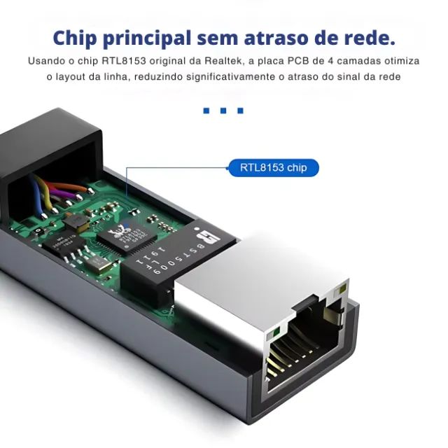 Adaptador Placa de Rede USB-C Tipo C 3.1 RJ45 Ethernet Gigabit /1000 em Alumínio - ALLC - Foto 4