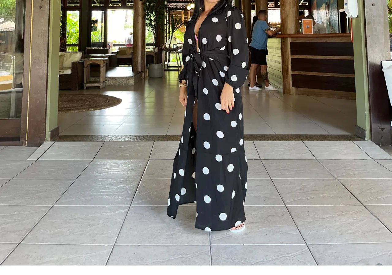 Saída longa de praia  de bolinhas preto e branco - Foto 2