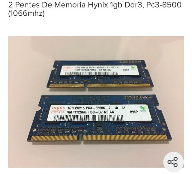 2 pentes de memória Hynix 1GB, DDR3, PC3-10600S - Foto 4
