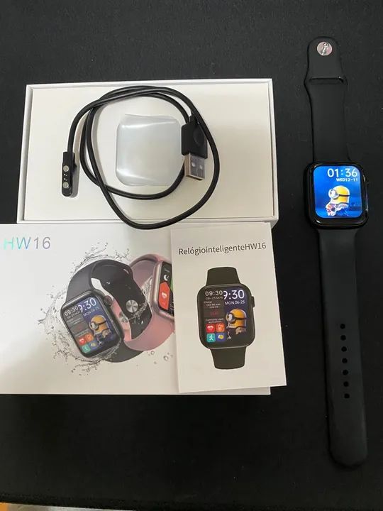 Smartwatch HW16 relógio funciona com qualquer celular