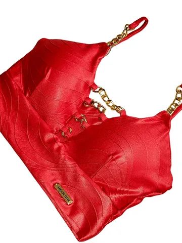 Conjunto Cropped Bojo e Saia Sereia da Terra Correntes Douradas Vermelho - Foto 4