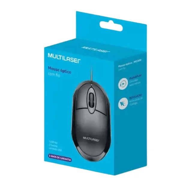 Mouse Com Fio USB Classic Box Óptico 1200 DPI MO300 - Multilaser  cod: 3066 - Foto 4