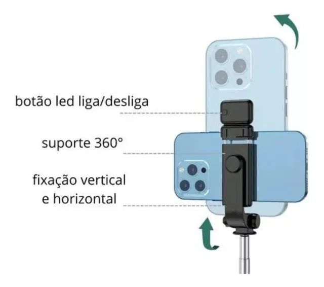 Selfiegram 1 Led Tripé Bastão 3 Em 1 Retrátil Android iPhone Cor Preto - Foto 4