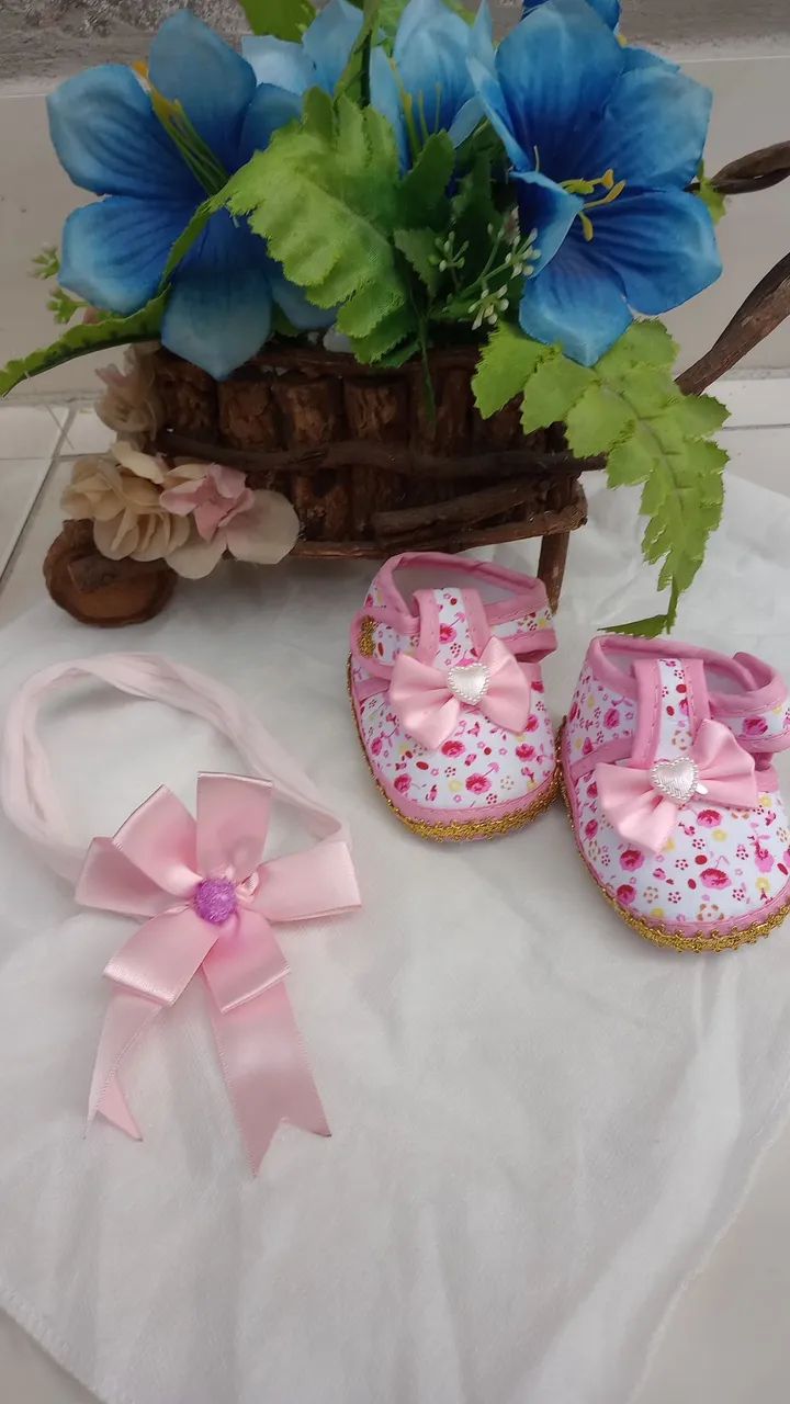 Sapatinhos Bebê Menina Rosa com Flores - Novo - Foto 2
