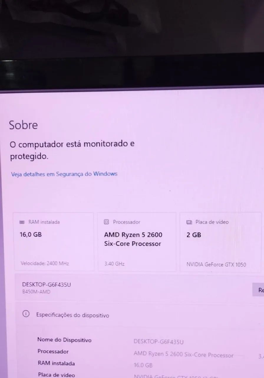 Pc Gamer Branco, Ryzen 5, GTX 1050, 16gb Mem DDR4, Monitor 20 Pol *Parcelo*Entrego - Foto 2