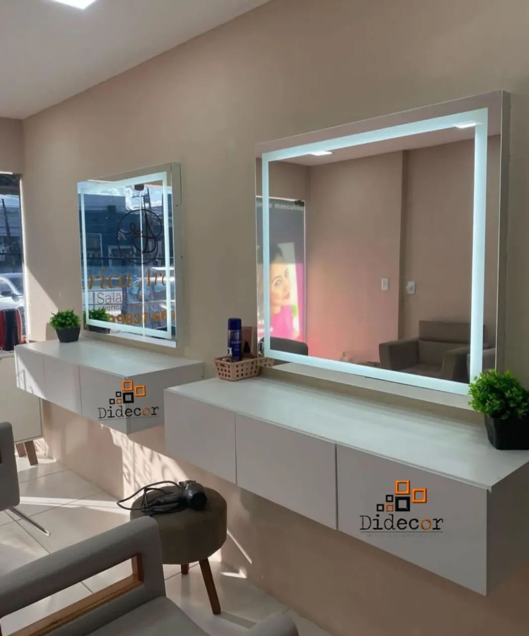 Bancada + espelho com led