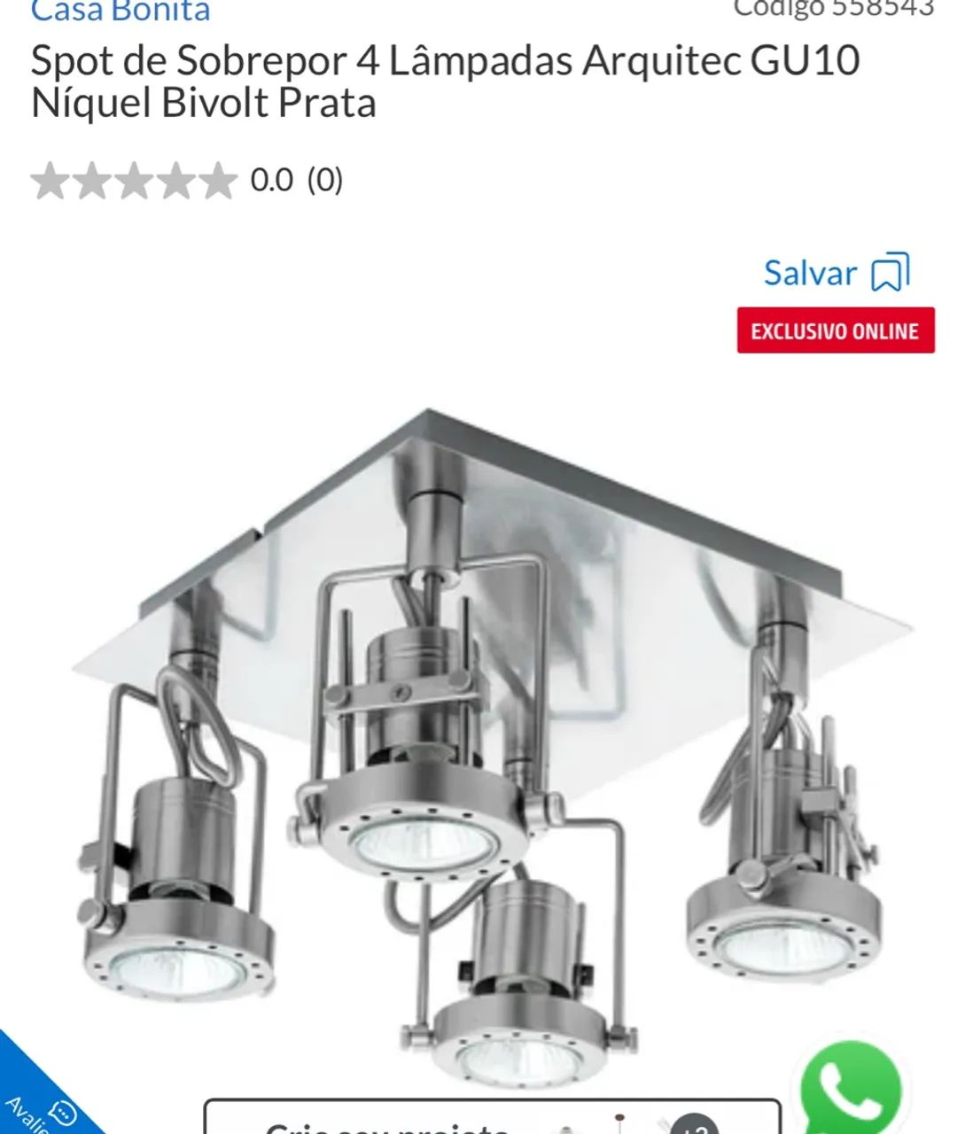Spot de Sobrepor 4 Lâmpadas Arquitec GU10 Níquel Bivolt Prata