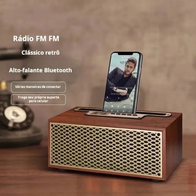 Belíssima Caixa Som Bluetooth Retrô Com Radio e Suporte Celular - Foto 3