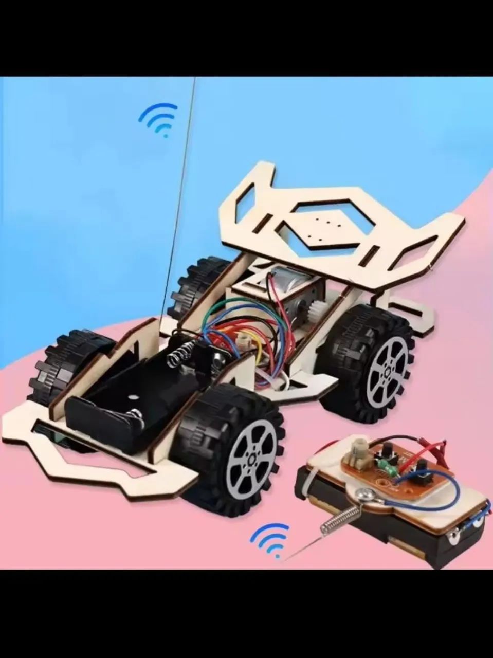 Kit Carro de Madeira para Montar com Controle Remoto