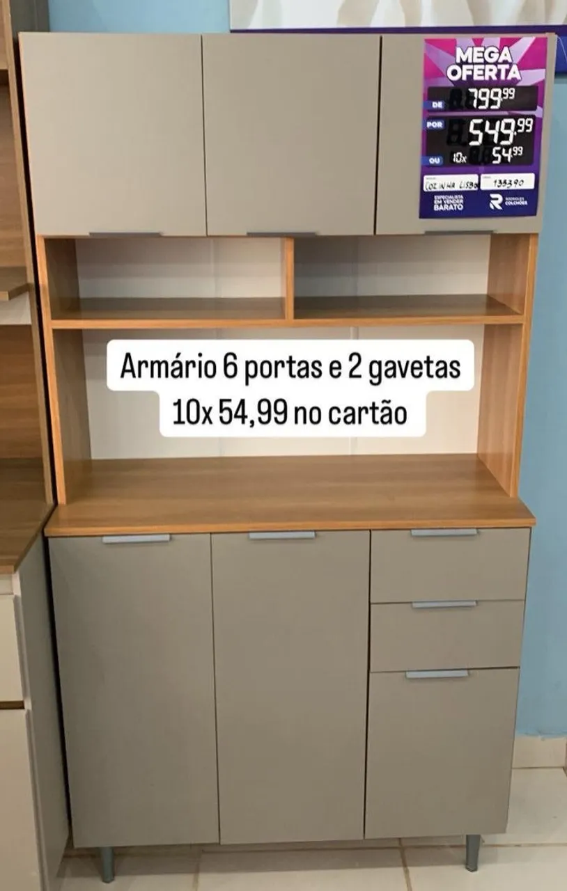 Armário 6 Portas e 2 Gavetas - Cozinha