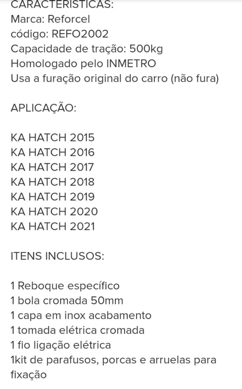 Suporte Reboque com rabicho para Ford KA de 2015 até 2021 - Foto 2