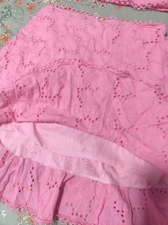 Conjunto Rosa de Algodão com Detalhes em Renda - Foto 2