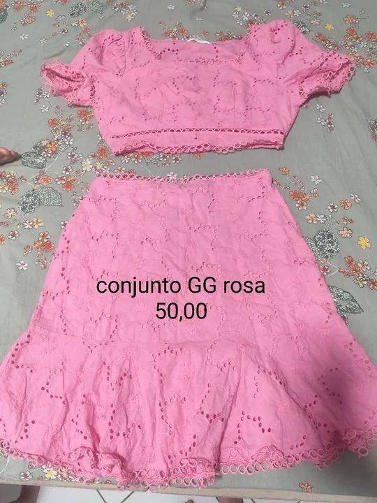Conjunto Rosa de Algodão com Detalhes em Renda - Foto 3