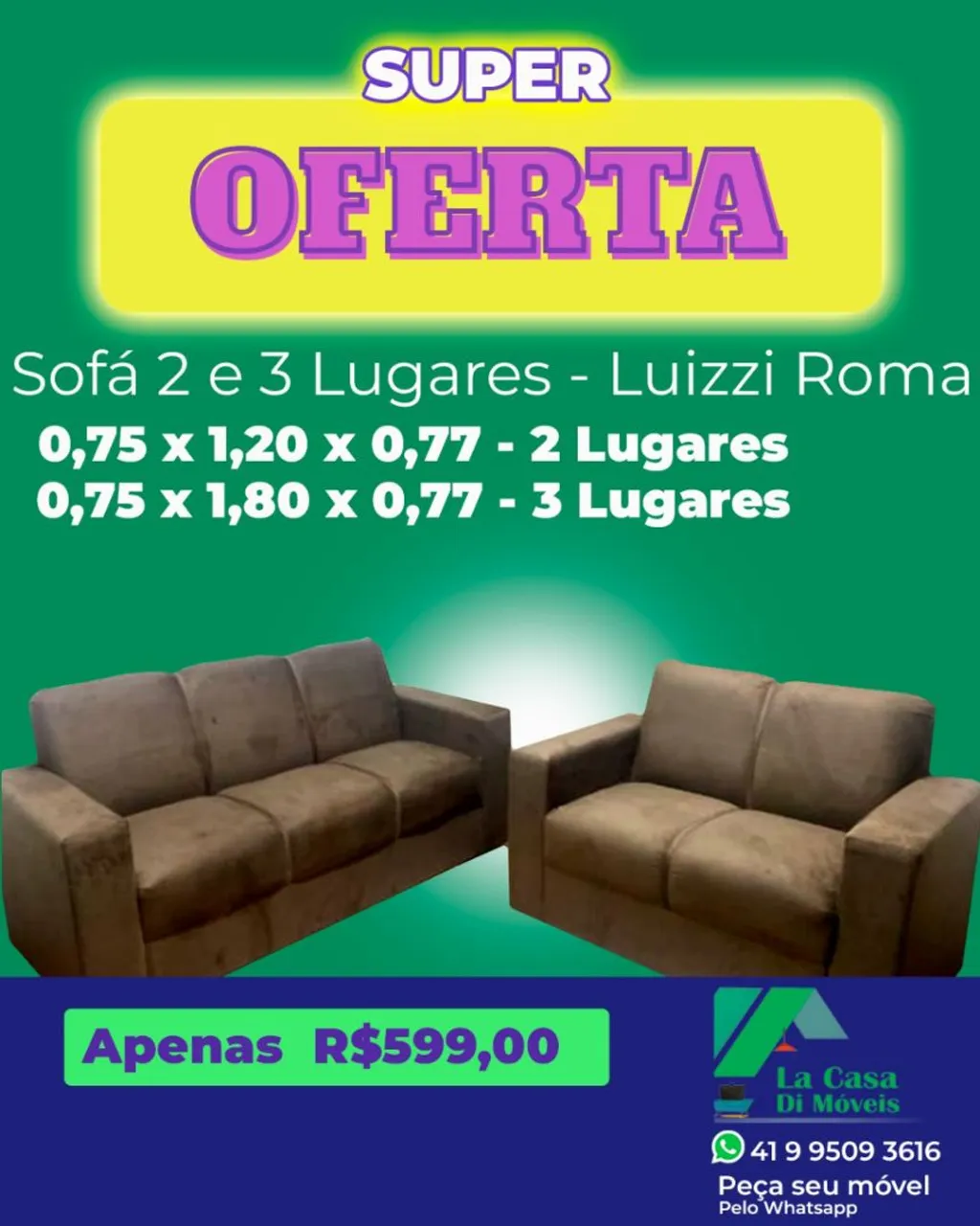 Sofá 2 e 3 Lugares - Luizzi Roma - Novo - Super Oferta!