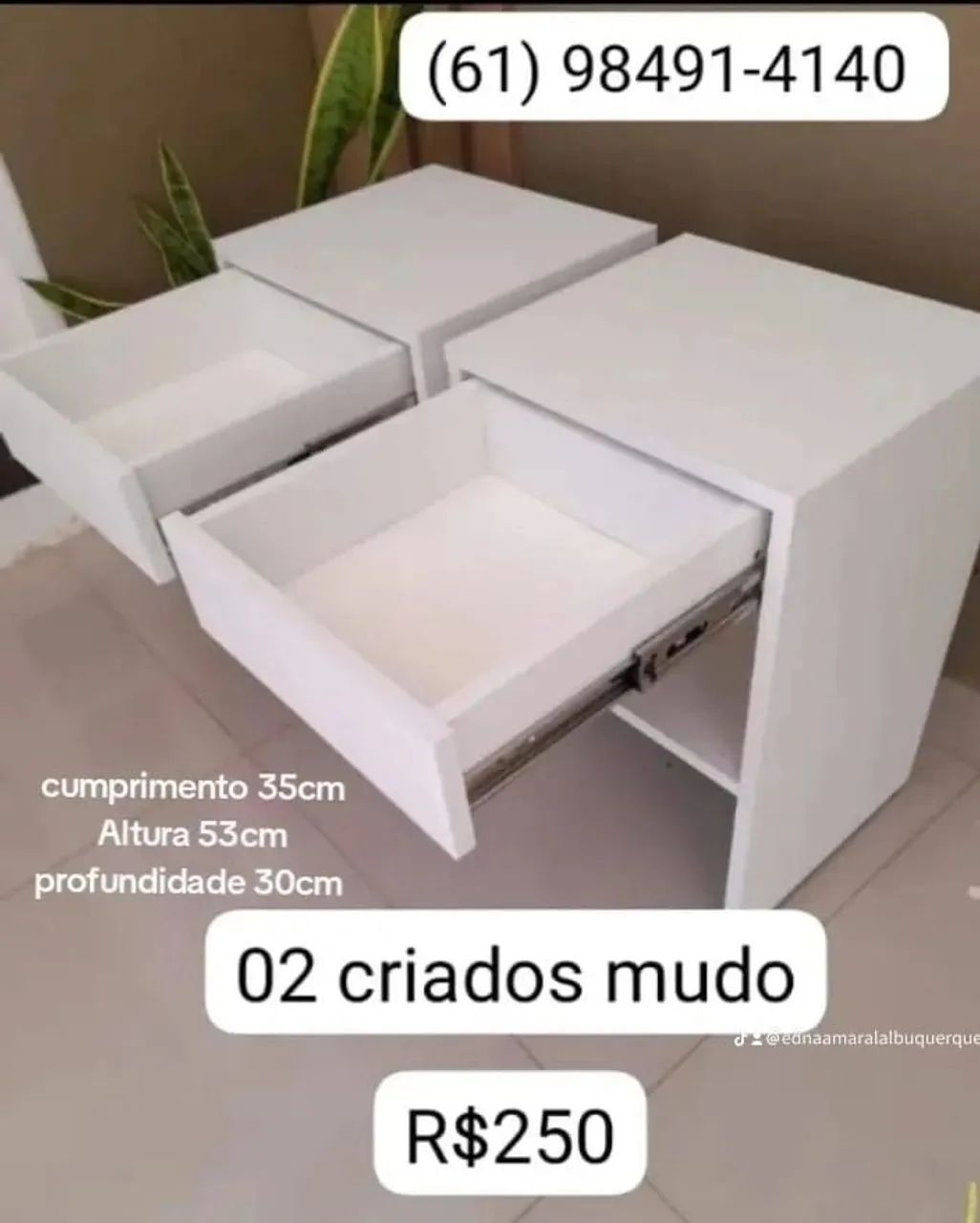 Mesas de Cabeceira Brancas com Gaveta e Prateleira - Foto 2