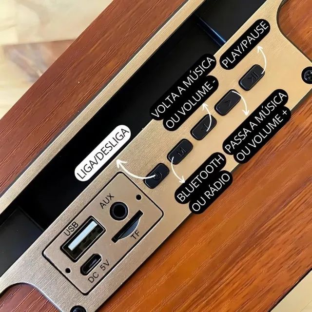 Belíssima Caixa Som Bluetooth Retrô Com Radio e Suporte Celular - Foto 5