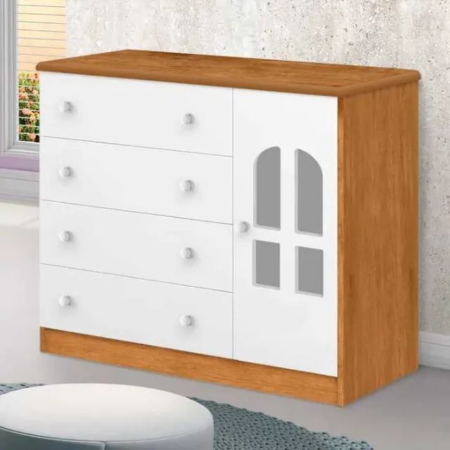 Cômoda Sapateira Infantil Com 1 Porta e 4 Gavetas Alvin