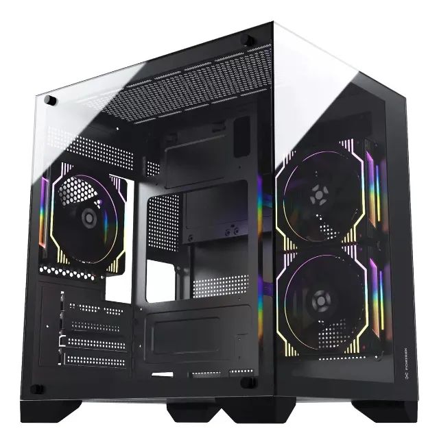Gabinete Fortrek Clarity Preto - Aquário Cubo Lateral Vidro  Loja Coimbra Computadores