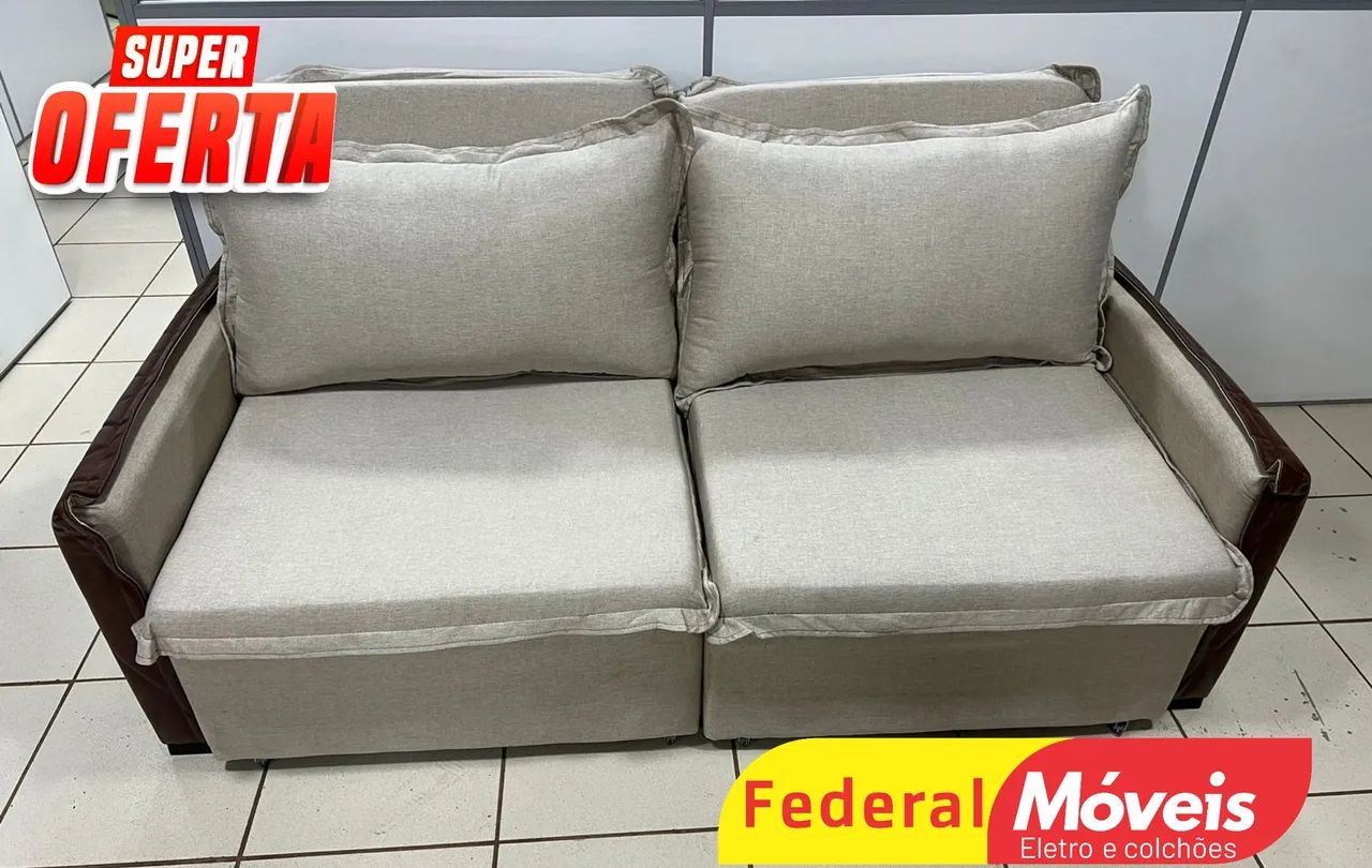 Sofá Cama Lançamento 2,00m Linho - Temos Crediário 