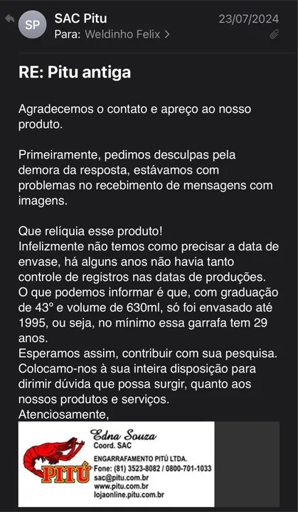 Garrafa de Pitu antiga 630ml