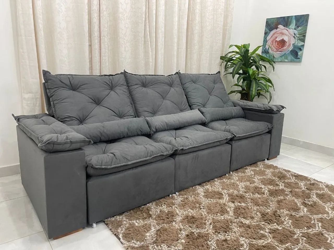 Sofá Retrátil Reclinável 2.70mVeludo Receba Amanhã  - Foto 3