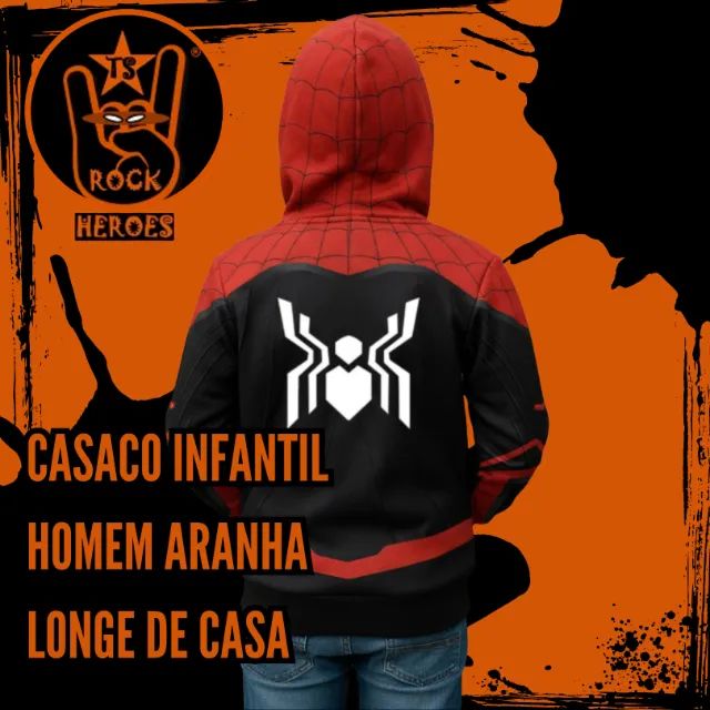 Casaco Infantil Homem Aranha Longe de Casa Poliester e Algodão com Capuz - Foto 6