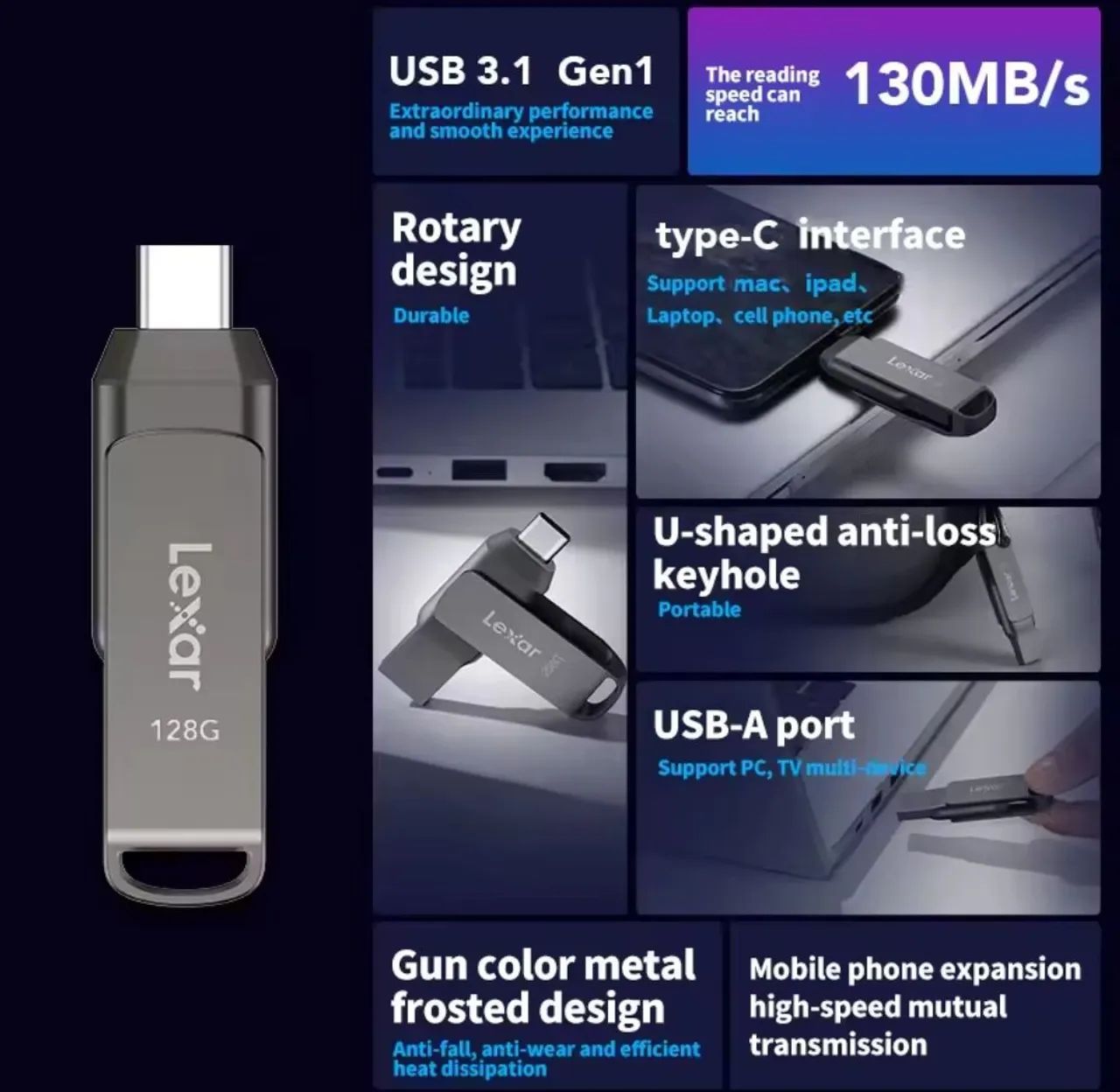 Pendrive Lexar 128GB Dual Interfase USB-C/A - Foto 2