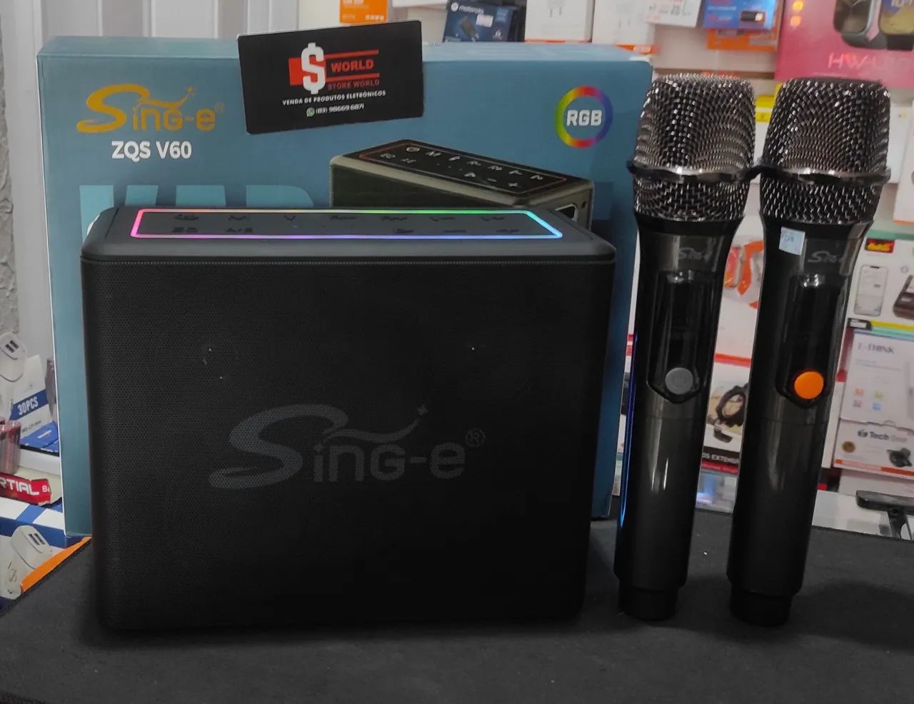 Caixa de som Bluetooth + 2 microfones - Store World 