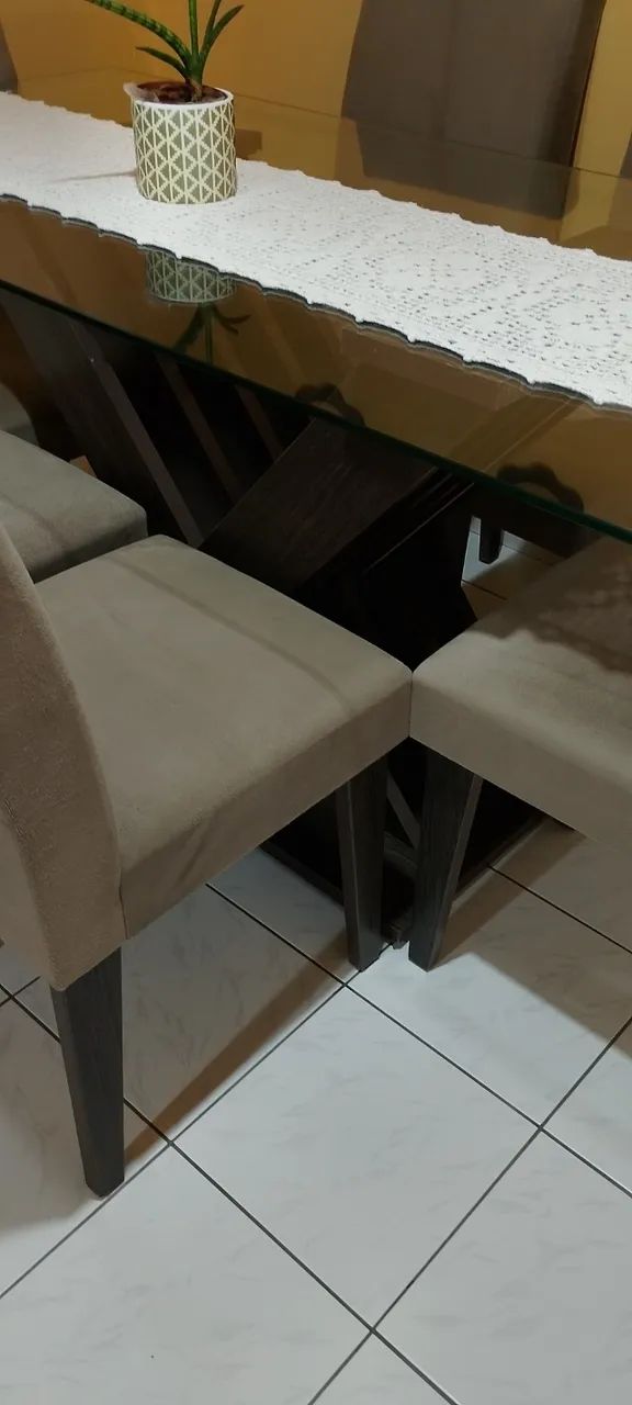 Mesa de jantar com 6 cadeiras - Tampa de vidro  - Foto 3