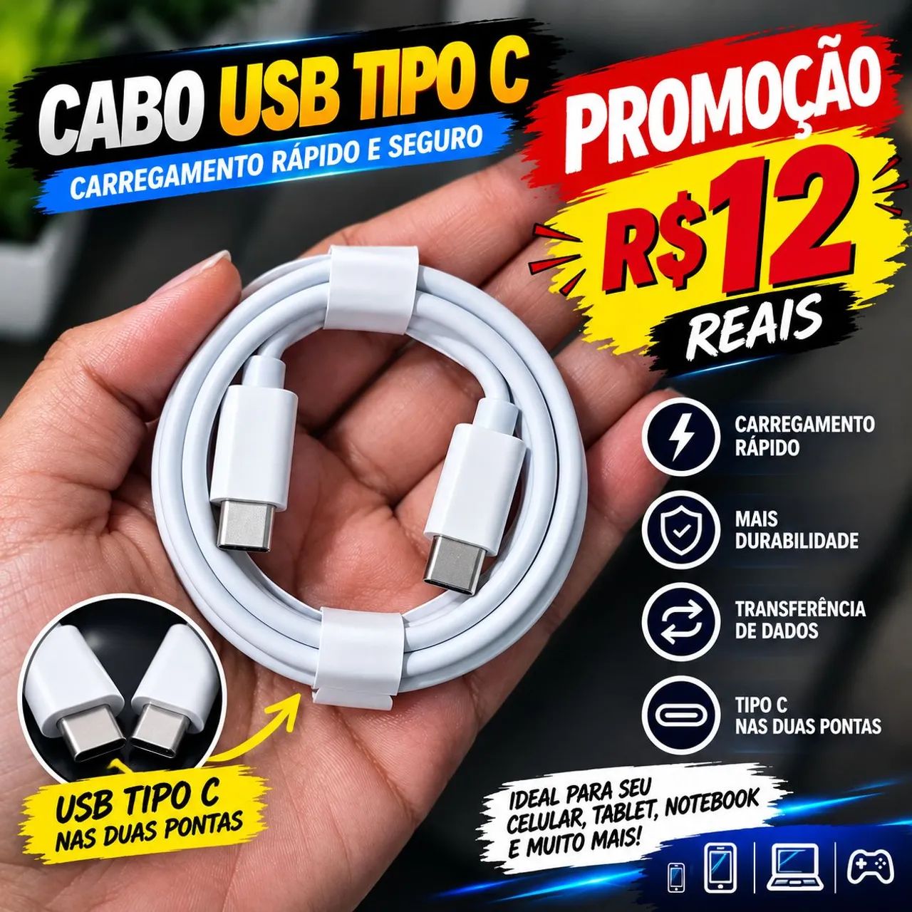 CABO TIPO C (2 PONTAS C)