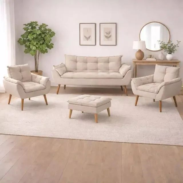 OFERTA - Kit Sofá 2 lugares com Puff + 02 Poltronas