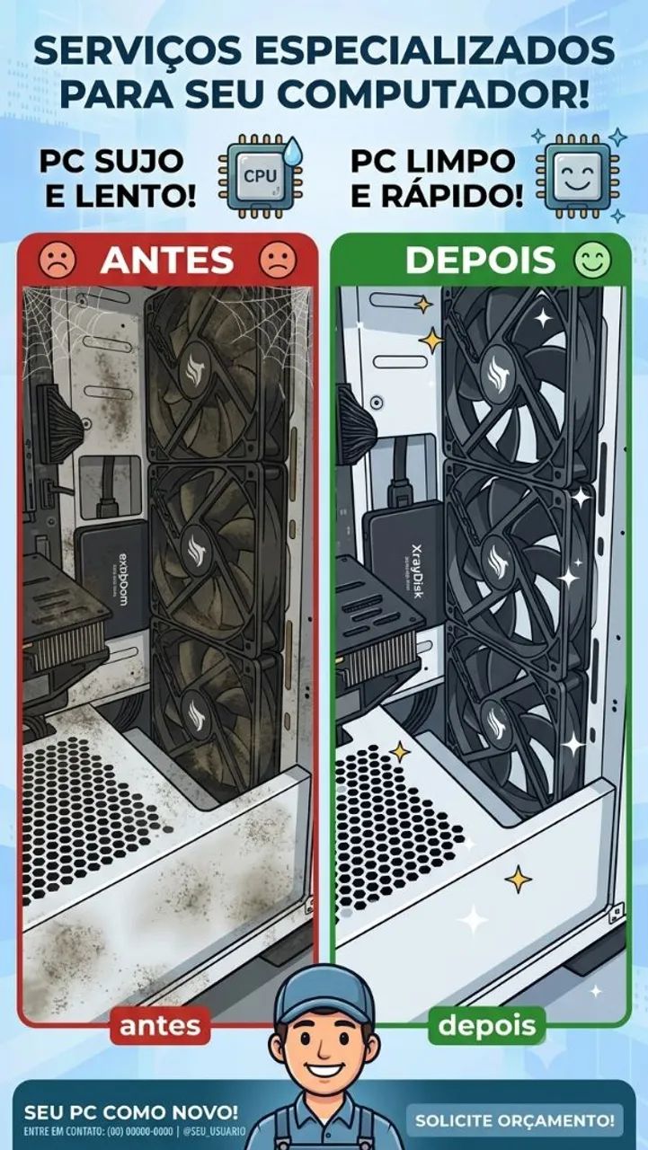 Limpeza e montagem de computadores e peças 