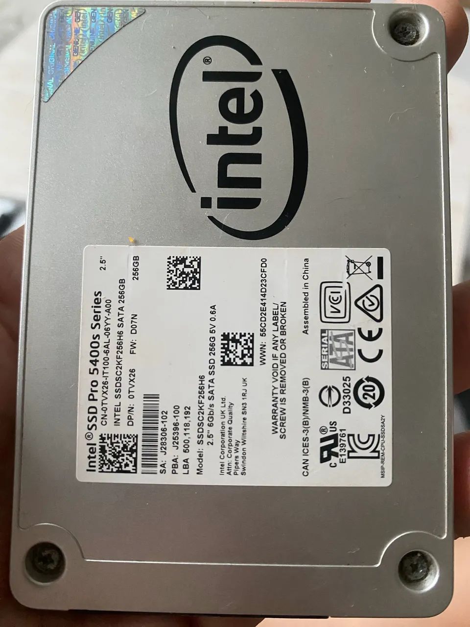 SSD Intel 256GB SATA Pro 5400s - Rápido e Testado - Armazenamento