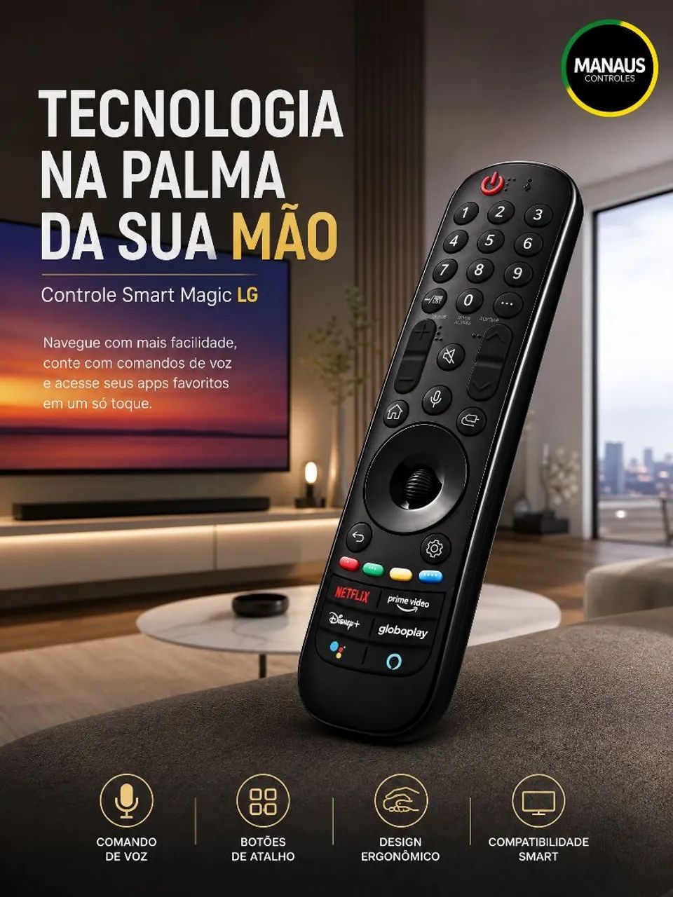 Controle remoto Magic com comando de voz Smart TVs LG OLED UHD 4K 