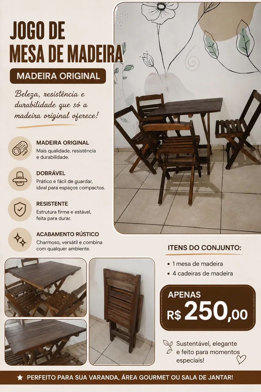 Jogo de mesa de madeira 