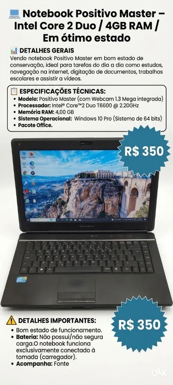 ? Notebook Positivo Master - Intel Core 2 Duo / 4GB RAM / Em bom Estado - Foto 5