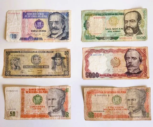 Coleção de notas antigas do Peru - Soles de Oro e Intis - Foto 2