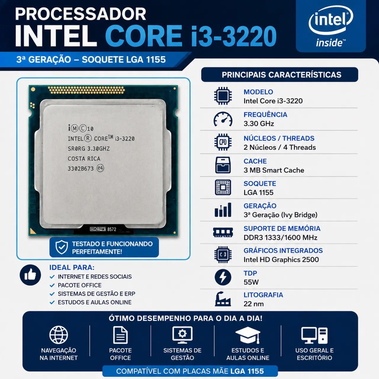 PROCESSADOR INTEL CORE i3-3220 3.30GHz - 3ª GERAÇÃO - Foto 3