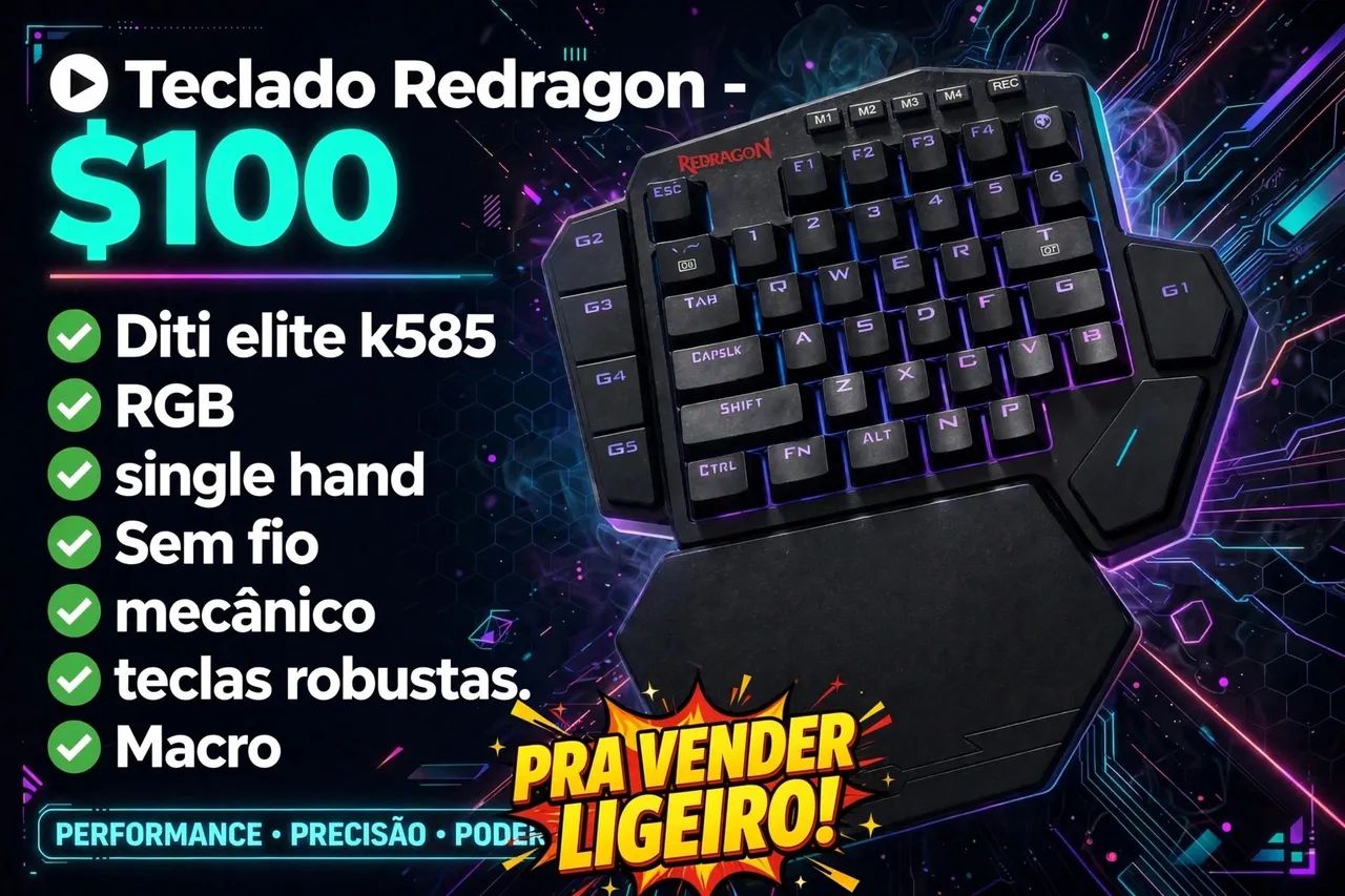 Teclado sem fio redragon com RGB-$110