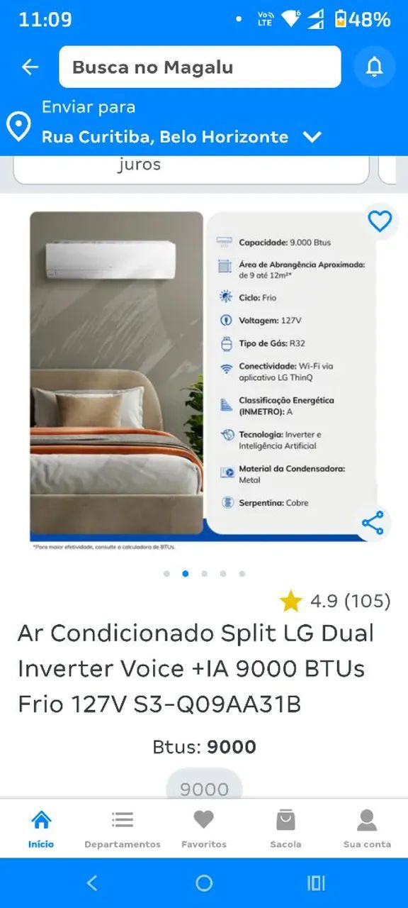 Vendo Ar Condicionado Split LG +IA 9000btus  - Foto 2
