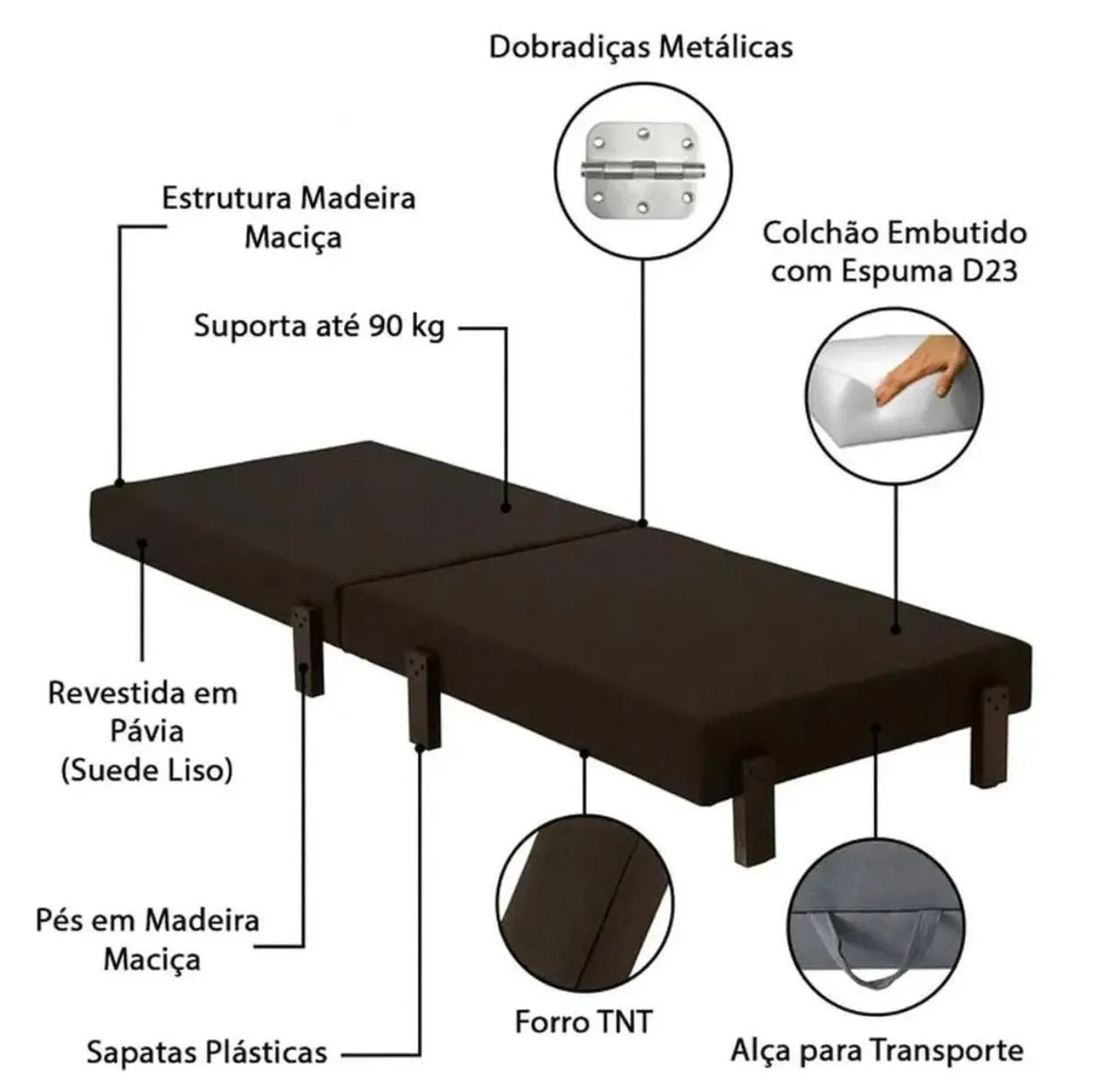 Cama dobrável portátil marrom  - Foto 2