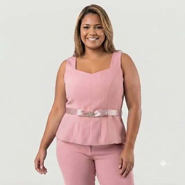 Colete Rosa Com Cinto Embutido Tam 44