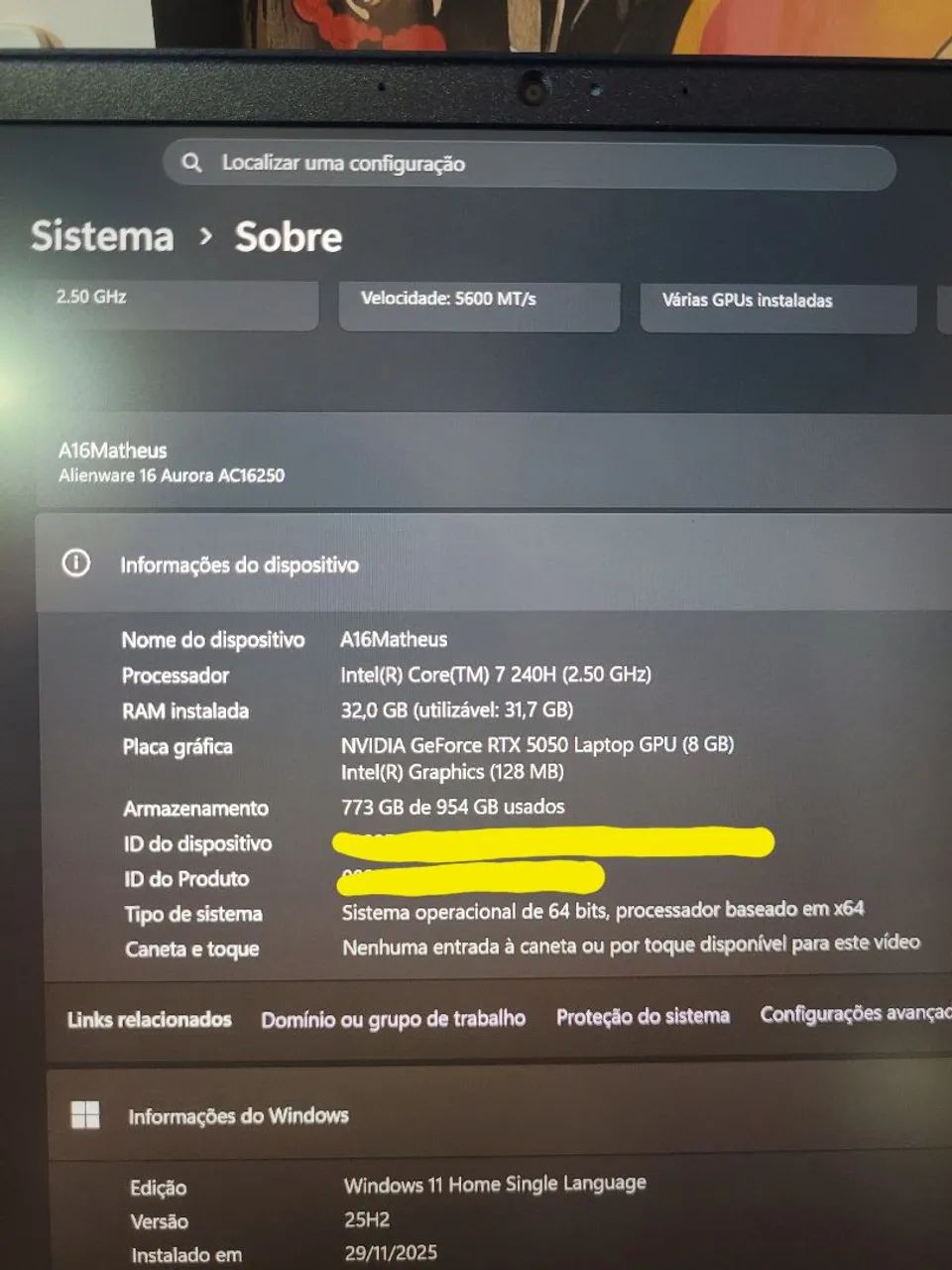 NOTEBOOK PREMIUM Dell Alienware Aurora 16 32gb ram RTX 5050 Intel Core 7 - Foto 4
