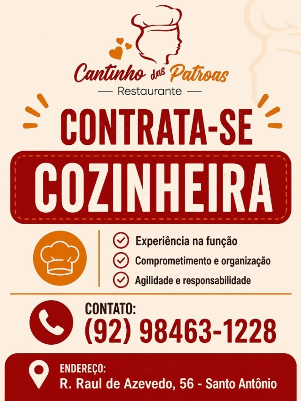 Cozinheira e Churrasqueiro com experiência 