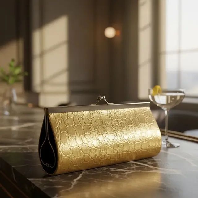 Bolsa de festa clutch - couro sintético - dourada - Foto 4