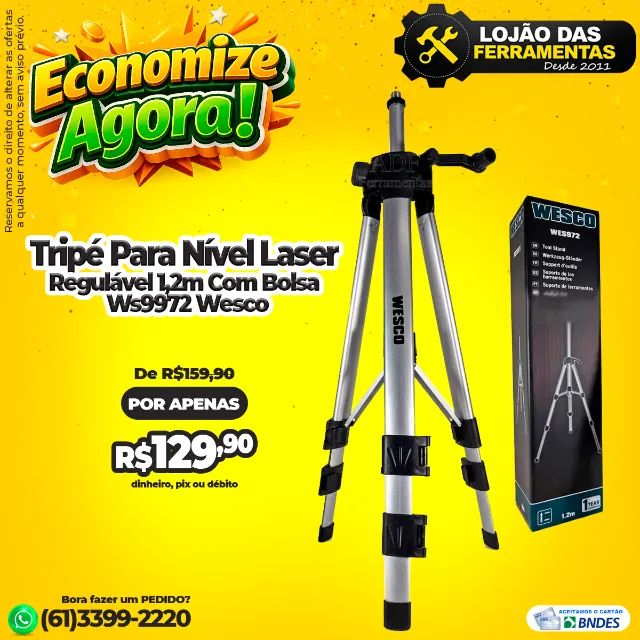 Tripé Para Nível Laser Regulável 1,2m Com Bolsa Ws9972 Wesco