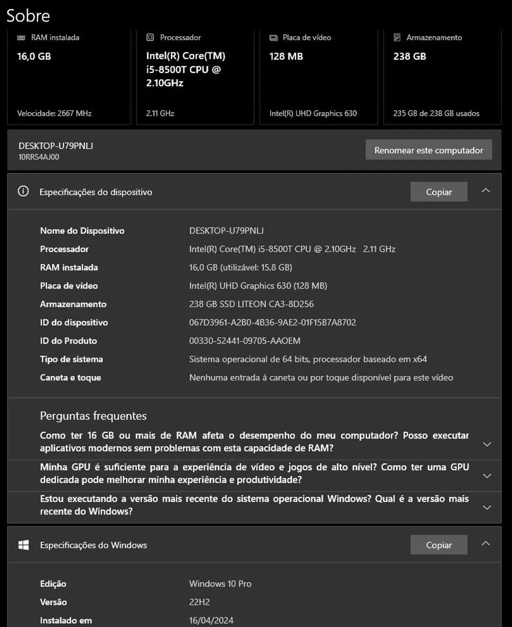 Mini Pc Lenovo M920 I5-8500t 256gb Win10 Pro - Foto 2