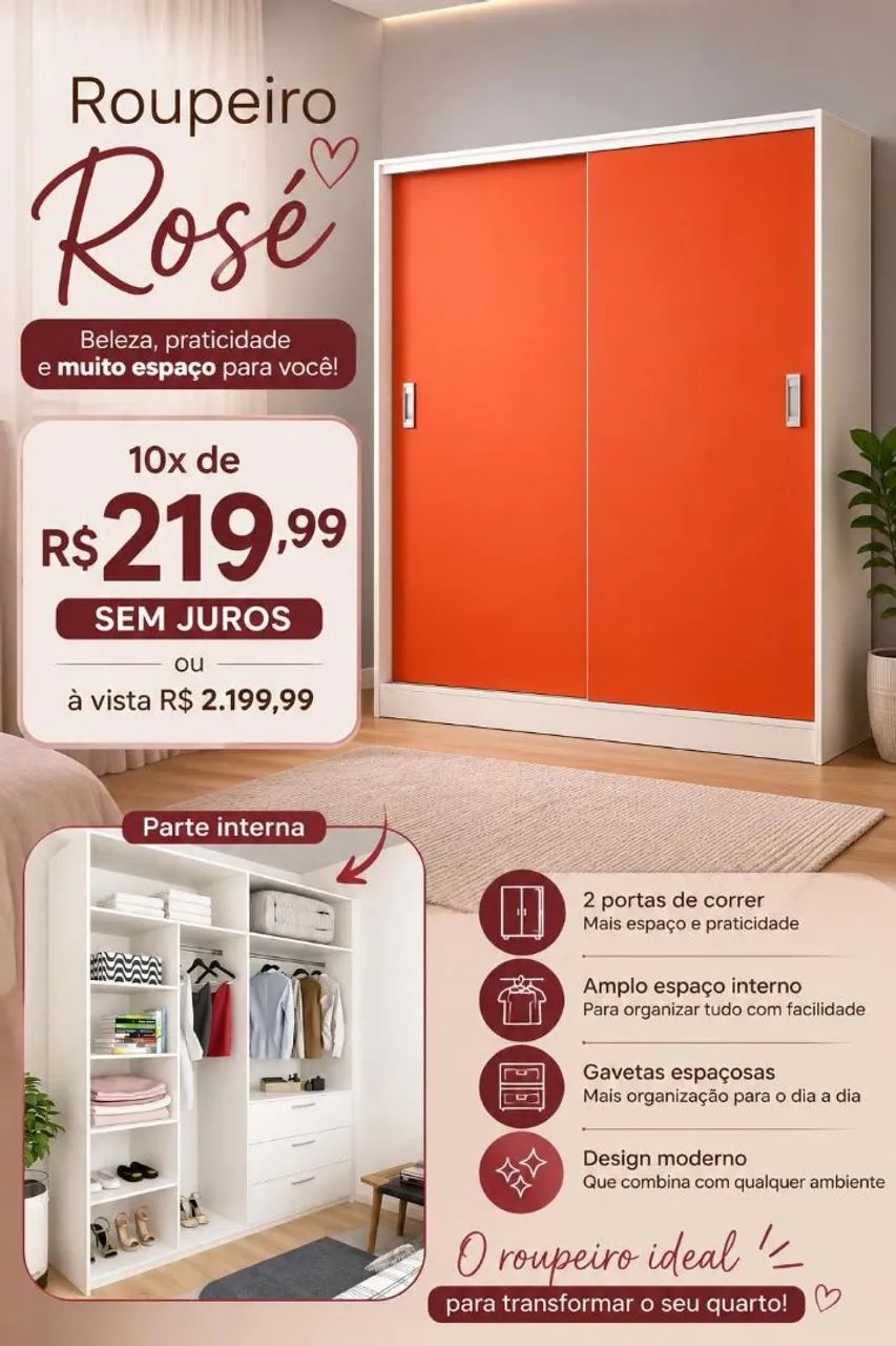 Roupeiro com portas amadeiradas em mdf 9