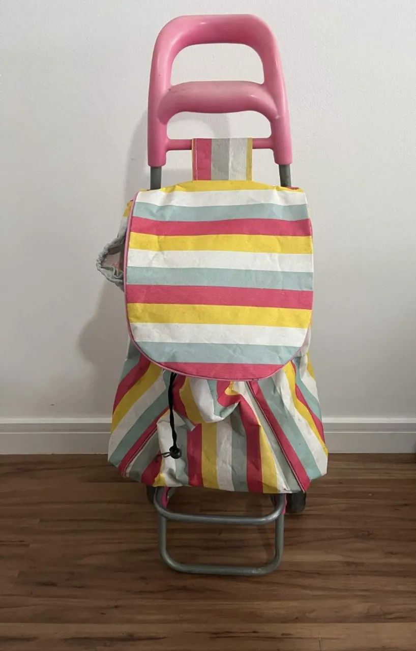 Carrinho de feira/compras Leva Tudo cor rosa multicor 90cm